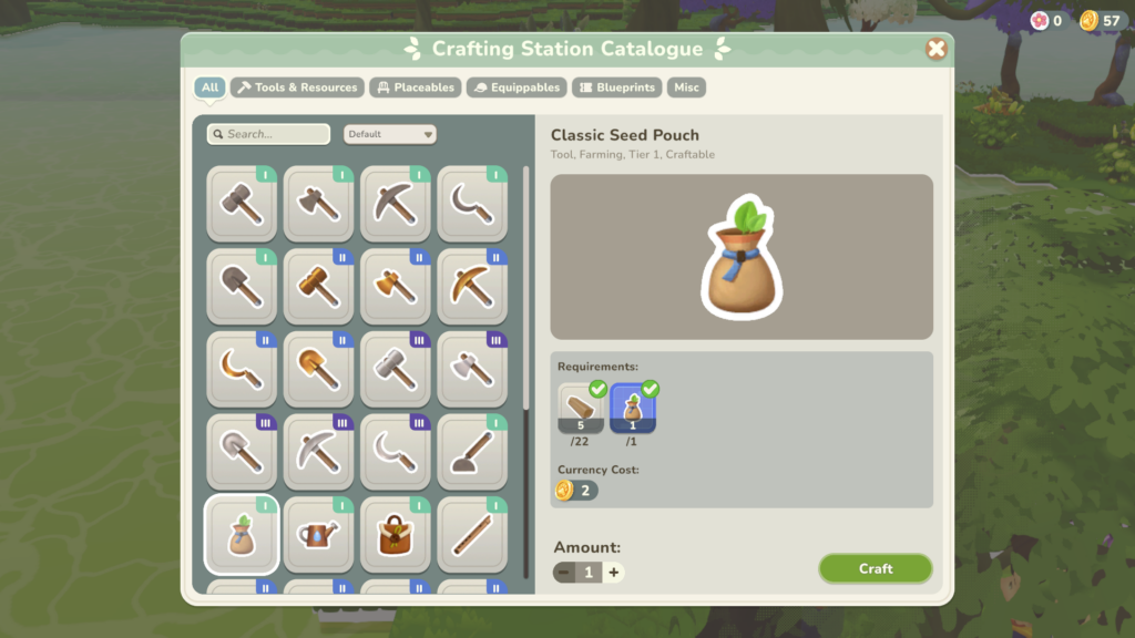 Where the Classic Seed Pouch can be found on the anvil.