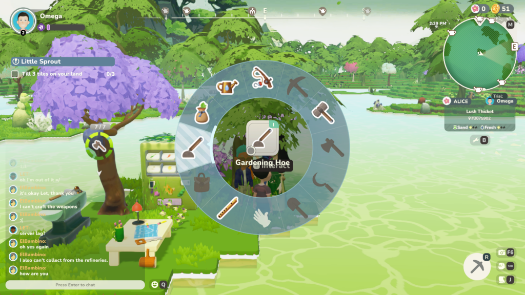 Where to find the Classic Gardening Hoe from the radial tool menu.