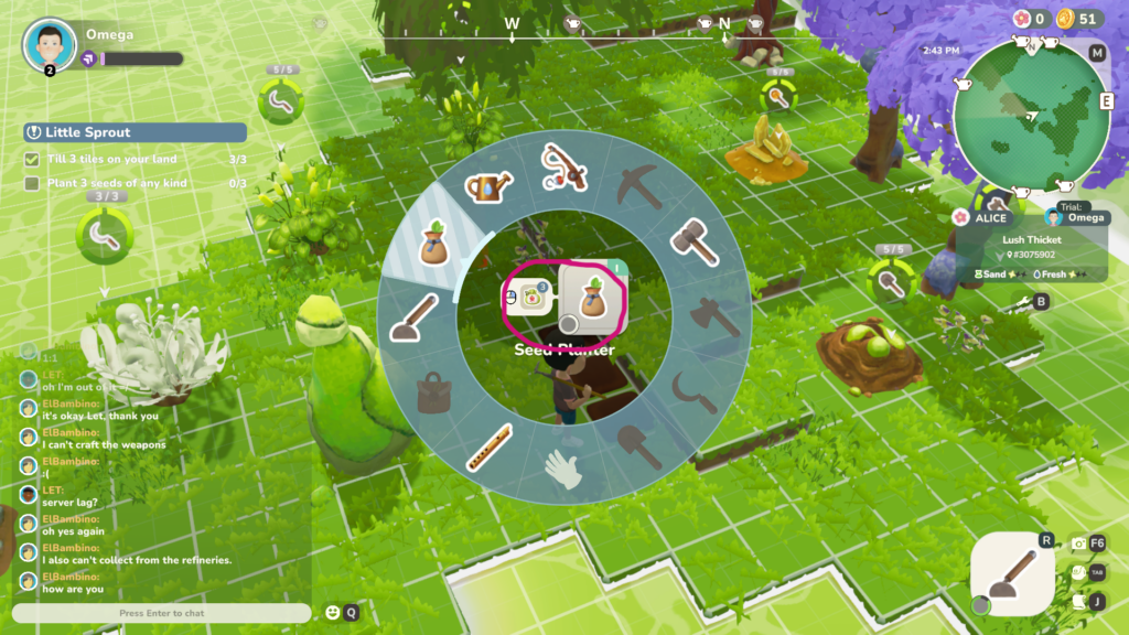 The seed planting tool showing that it's ready to plant up to 3 carrot seeds.