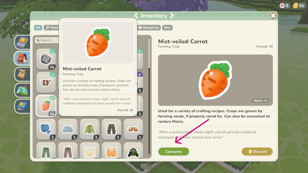 Consume carrots to get moxie and complete The Measure of Moxie quest.
