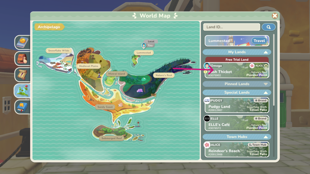 Your Free Trial Land that's located at the top of the list when you open your map.