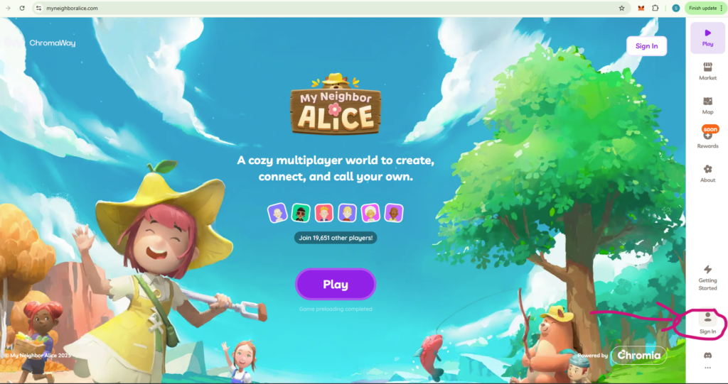 Click Sign In to sign in to the website.
