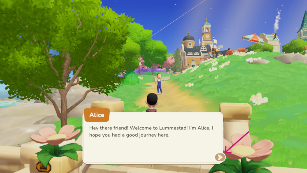 Click the arrow to continue with dialog.