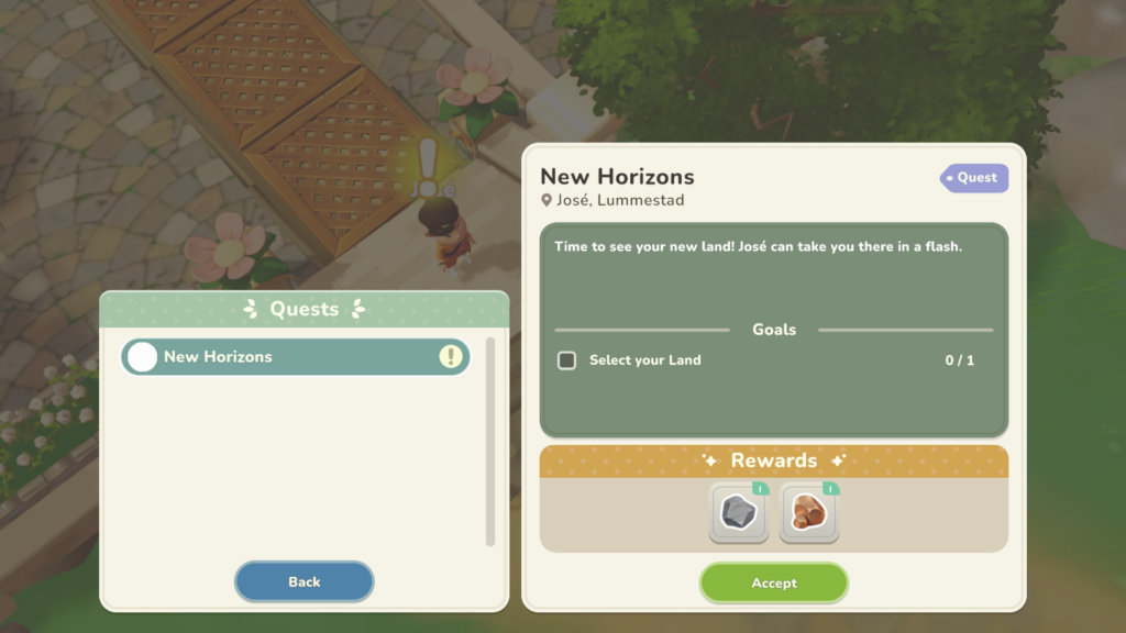 Jose offers another quest to take you to your land.