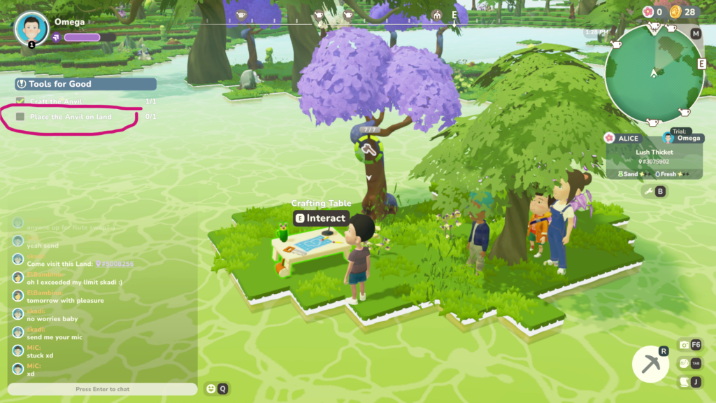Shows the quest requires you to place the crafted Anvil on your land.