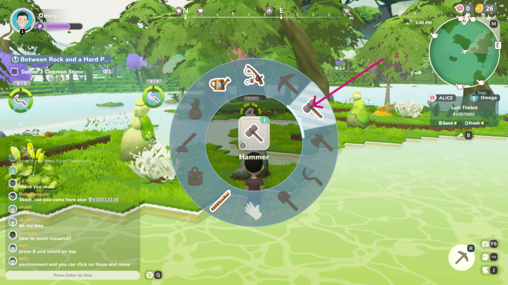 How to select your hammer in your inventory.