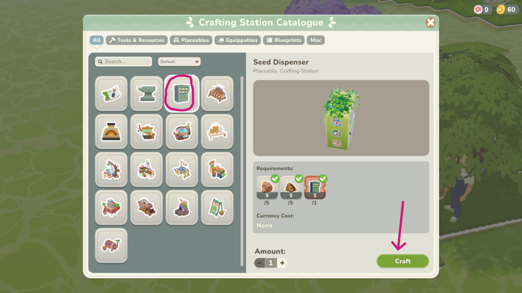How to craft the Seed Dispenser from the crafting table.